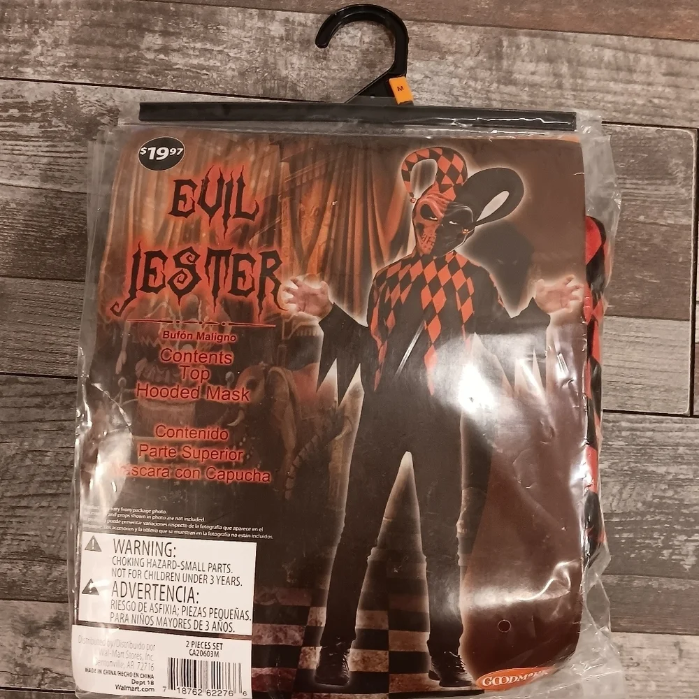 Goodmark Evil Jester Red And Black Top Hooded Mask Halloween Costume Size M